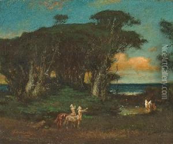 Maidens Bathing With Centaurs Watching Oil Painting - Elliott Daingerfield