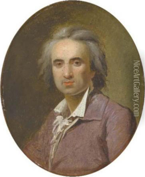 Portrait D'homme En Buste, Portant Une Redingote Mauve Oil Painting - Henri Pierre Danloux