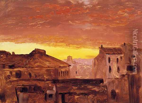 Rooftops at Sunset, Rome, Italy Oil Painting - Frederic Edwin Church