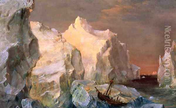 Icebergs And Wreck In Sunset Oil Painting - Frederic Edwin Church