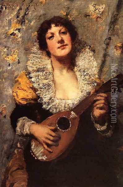The Mandolin Player Oil Painting - William Merritt Chase