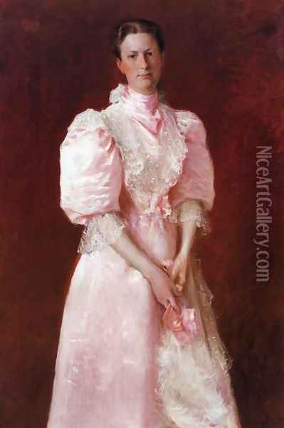 Study In Pink Aka Portrait Of Mrs Robert P McDougal Oil Painting - William Merritt Chase