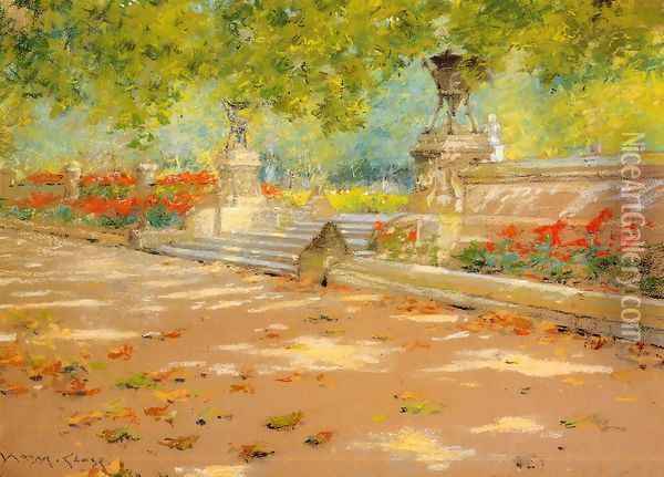 Terrace, Prospect Park Oil Painting - William Merritt Chase