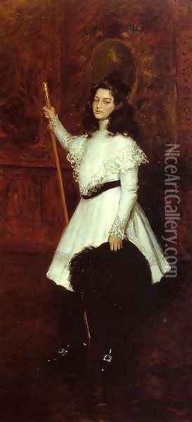 Girl in White (aka Portrait of Irene Dimock) 1898-1901 Oil Painting - William Merritt Chase