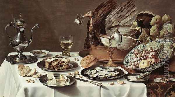 Still Life with Turkey Pie Oil Painting - Pieter Claesz.