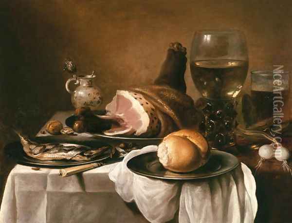 Still Life with Ham Oil Painting - Pieter Claesz.