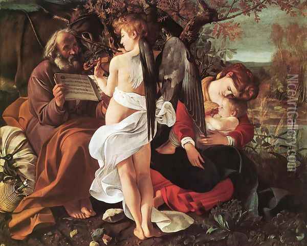 Rest on the Flight into Egypt (Riposto durante la fuga in Egitto) Oil Painting - Caravaggio