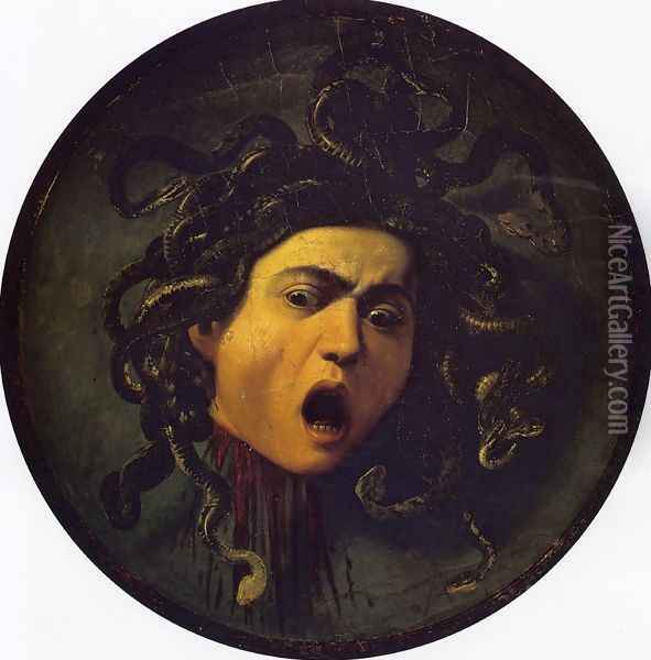 Medusa, painted on a leather jousting shield, c.1596-98 Oil Painting - Caravaggio