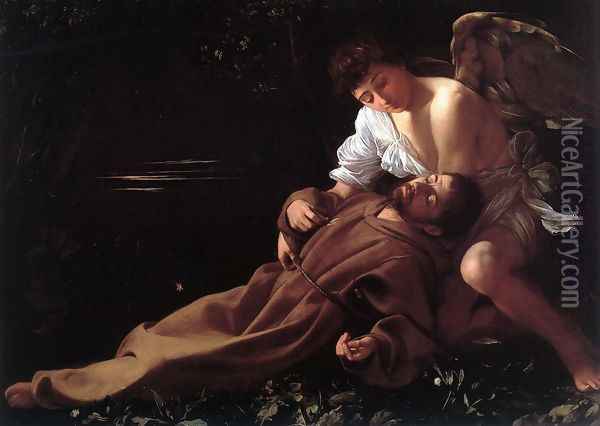 St. Francis in Ecstasy c. 1595 Oil Painting - Caravaggio