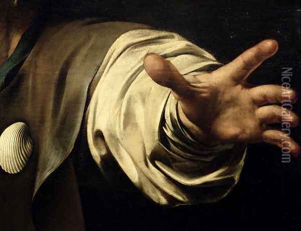 The Supper at Emmaus, 1601 (detail) Oil Painting - Caravaggio