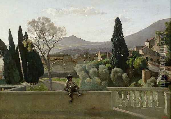 The Gardens of the Villa d'Este, Tivoli, 1843 Oil Painting - Jean-Baptiste-Camille Corot