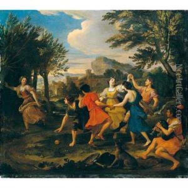 Arcadian Landscape With Figures Dancing Oil Painting - Louis de, the Younger Boulogne