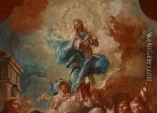 Apotheose Der Himmelfahrt Mariens Mit Kirchenheiligen Oil Painting - Lorenzo De Caro