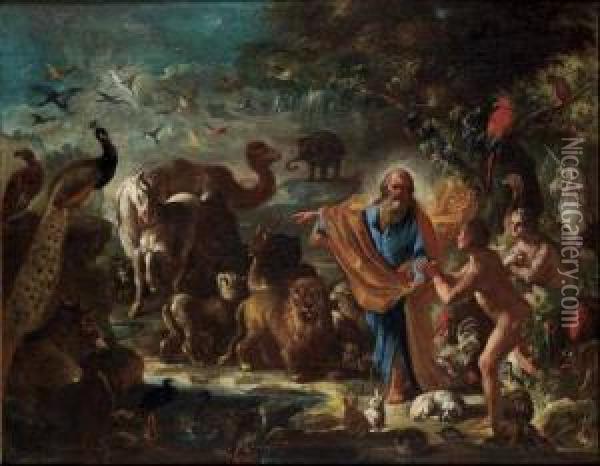 Dio Mostra Ad Adamo Ed Eva Gli Animali Nel Paradiso Terrestre Oil Painting - Lorenzo De Caro