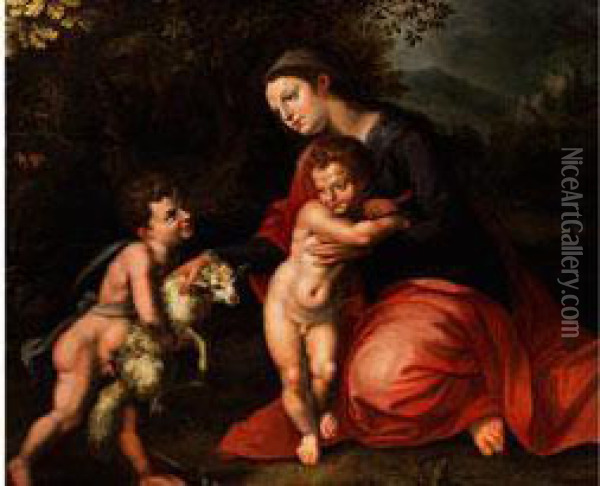 Maria Mit Dem Jesuskind Und Dem Johannesknaben Oil Painting - Hendrick De Clerck