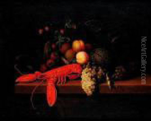 Nature Morte Au Homard Et Fruits Sur Unentablement Oil Painting - Cornelis De Heem