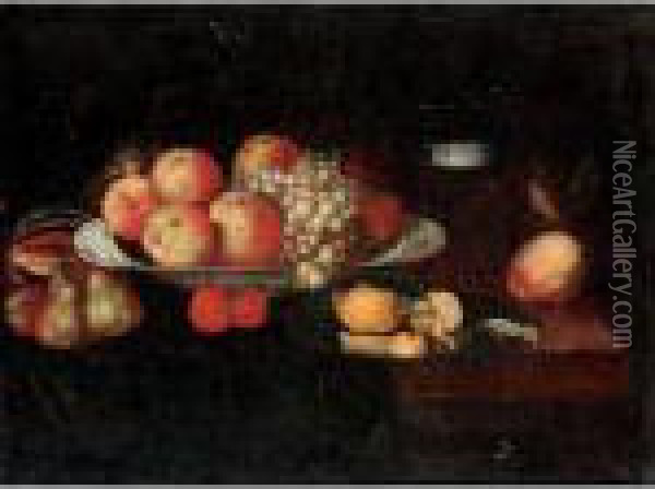 A Still Life With Apples And Grapes In A Wan-li Bowl Oil Painting - Cornelis De Heem
