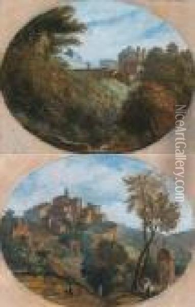 Veduta Di Ariccia; Veduta Di Genzano Presso Roma Oil Painting - Alessio De Marchis