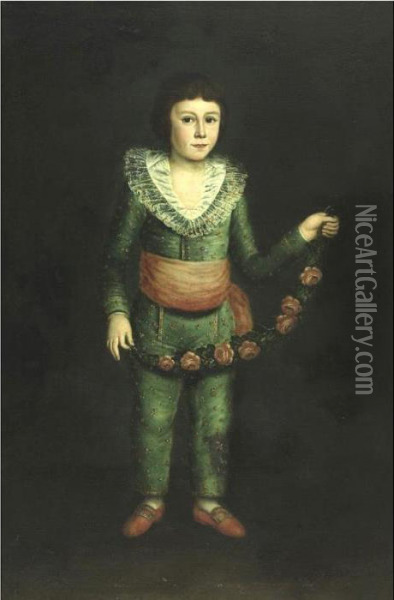 Portrait Of A Boy Holding A Garland Of Flowers Oil Painting - Francisco De Goya y Lucientes