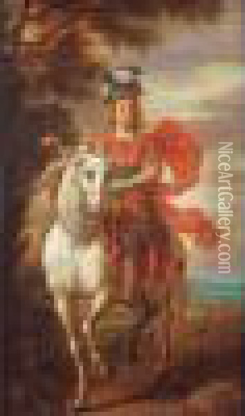 Portrait Equestre De Louis Xv En General Romain Oil Painting - Louis de Silvestre