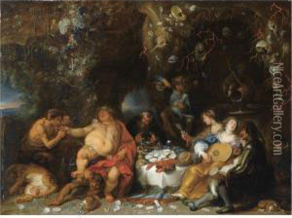 A Bacchanal In A Grotto Oil Painting - Simon de Vos