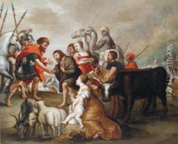 La Conciliazione Di Giacobbe Ed Esau Oil Painting - Simon de Vos