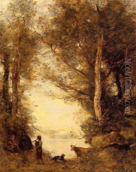 Flute Player at Lake Albano Oil Painting - Jean-Baptiste-Camille Corot