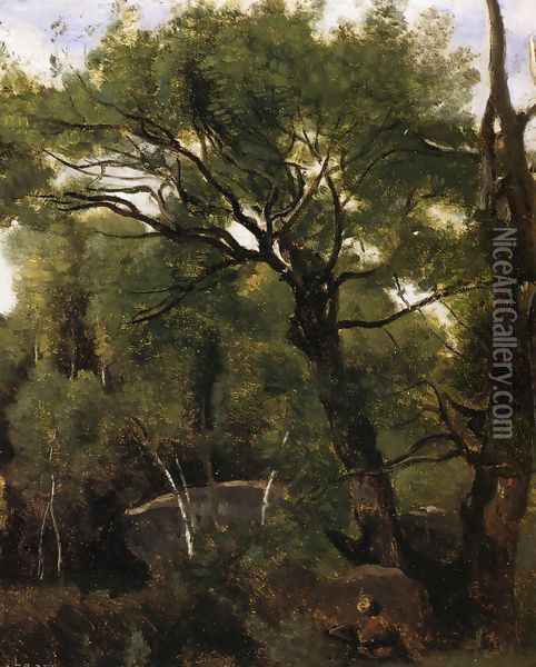 An Artist Painting in the Forest of Fountainebleau Oil Painting - Jean-Baptiste-Camille Corot