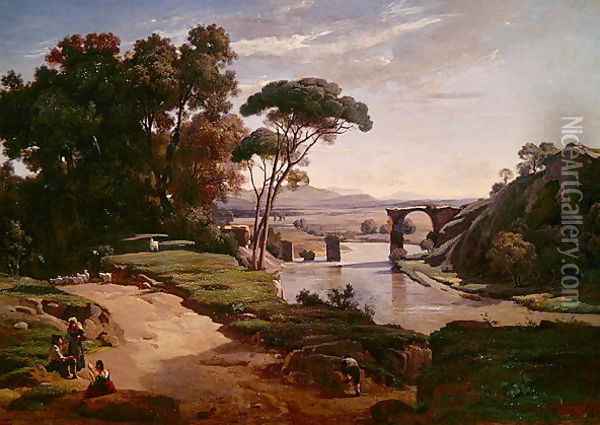 The Bridge at Narni, c.1826-27 Oil Painting - Jean-Baptiste-Camille Corot