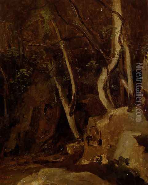 A Civita Castellana, Rochers Boises Oil Painting - Jean-Baptiste-Camille Corot