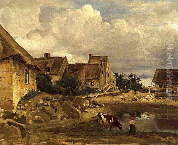 A Farmyard near Fontainebleau Oil Painting - Jean-Baptiste-Camille Corot
