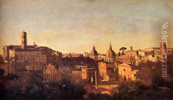 Forum Viewed From The Farnese Gardens Oil Painting - Jean-Baptiste-Camille Corot