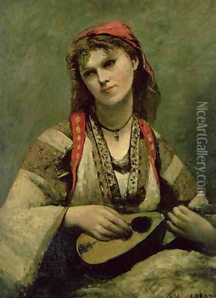 Christine Nilson (1843-1921) or The Bohemian with a Mandolin, 1874 Oil Painting - Jean-Baptiste-Camille Corot