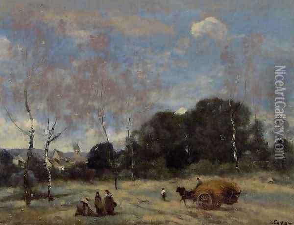 Return of the Hayers to Marcoussis Oil Painting - Jean-Baptiste-Camille Corot
