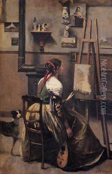The Artist's Studio I Oil Painting - Jean-Baptiste-Camille Corot