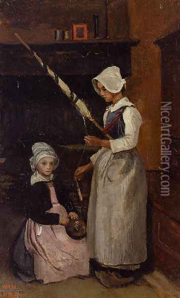 Mur Peasants Oil Painting - Jean-Baptiste-Camille Corot