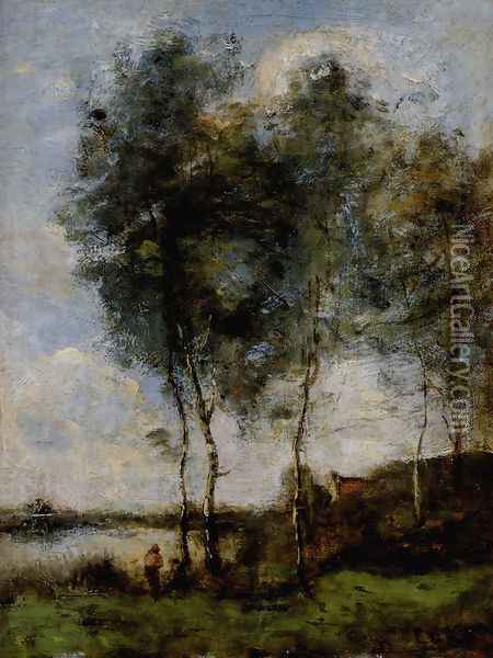 Pecheur Au Bord De la Riviere Oil Painting - Jean-Baptiste-Camille Corot