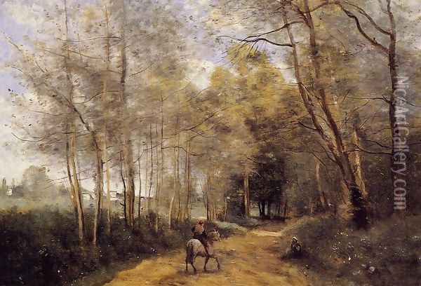 Ville d'Avray - Horseman at the Entrance of the Forest Oil Painting - Jean-Baptiste-Camille Corot