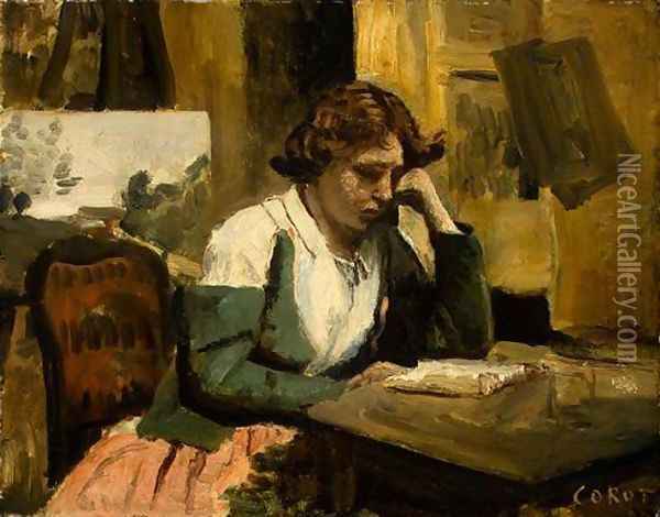 Young Girl Reading Oil Painting - Jean-Baptiste-Camille Corot