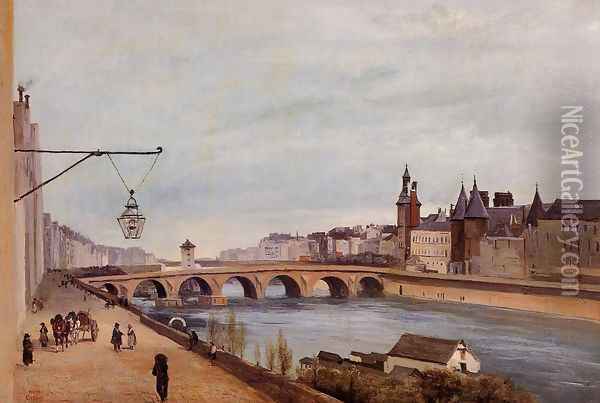 The Pont-au-Change and the Palais de Justice Oil Painting - Jean-Baptiste-Camille Corot
