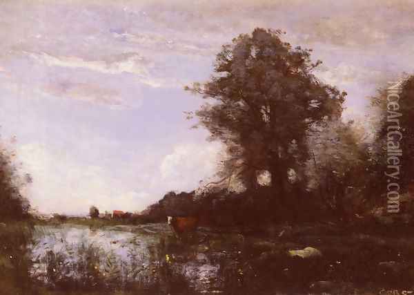 Marais De Cuicy, Pres Douai (Cuicy Marsh, near Douai) Oil Painting - Jean-Baptiste-Camille Corot