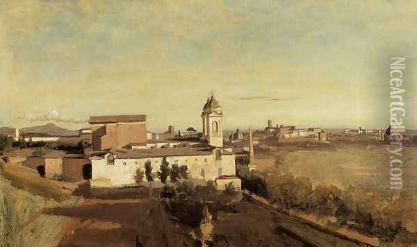 Rome, the Trinita dei Monti - View from the Villa Medici Oil Painting - Jean-Baptiste-Camille Corot