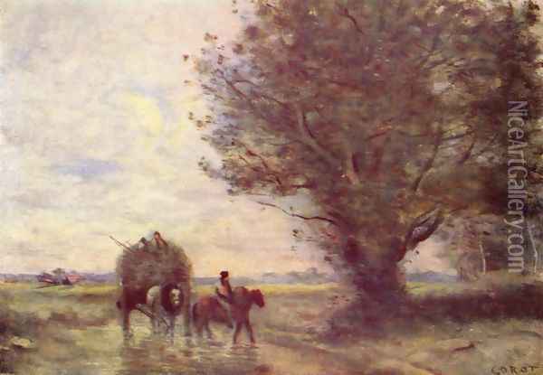 Heuwagen Oil Painting - Jean-Baptiste-Camille Corot