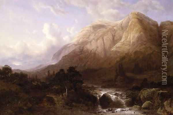 Mountainous Landscape with a Torrent Oil Painting - Alexandre Calame