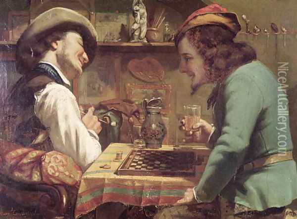 The Game of Draughts, 1844 Oil Painting - Gustave Courbet