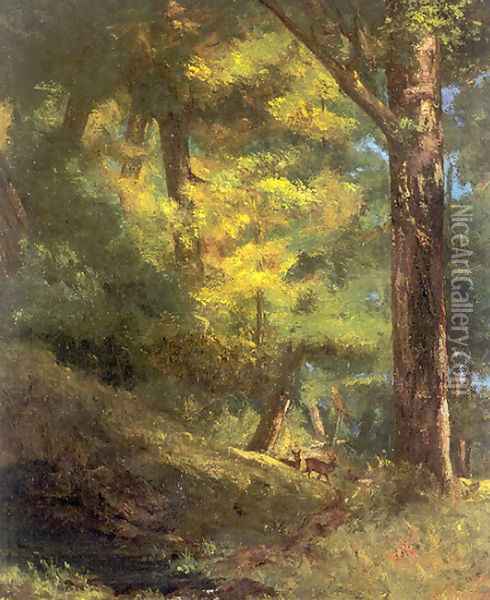 Deux Chevre Uils Dans la Forêt (Two Goats in the Forest) Oil Painting - Gustave Courbet