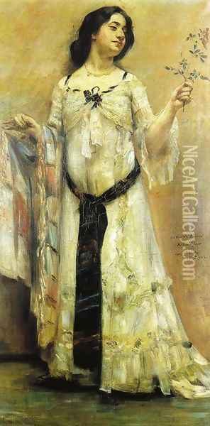 Portrait Of Charlotte Berend In A White Dress Oil Painting - Lovis (Franz Heinrich Louis) Corinth
