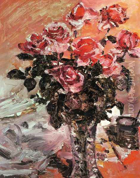 Pink Roses Oil Painting - Lovis (Franz Heinrich Louis) Corinth