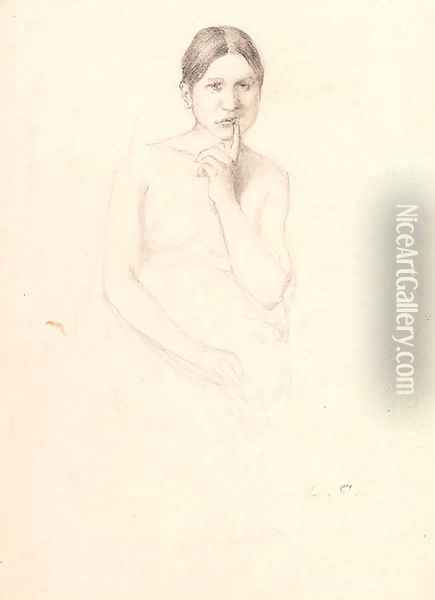 A pensive female nude Oil Painting - Lovis (Franz Heinrich Louis) Corinth