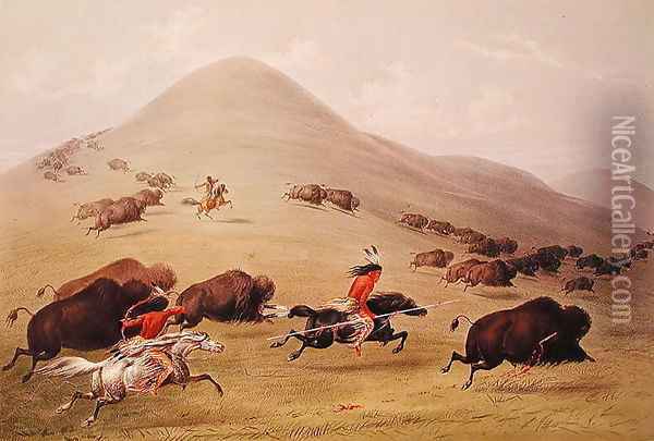The Buffalo Hunt, c.1832 Oil Painting - George Catlin